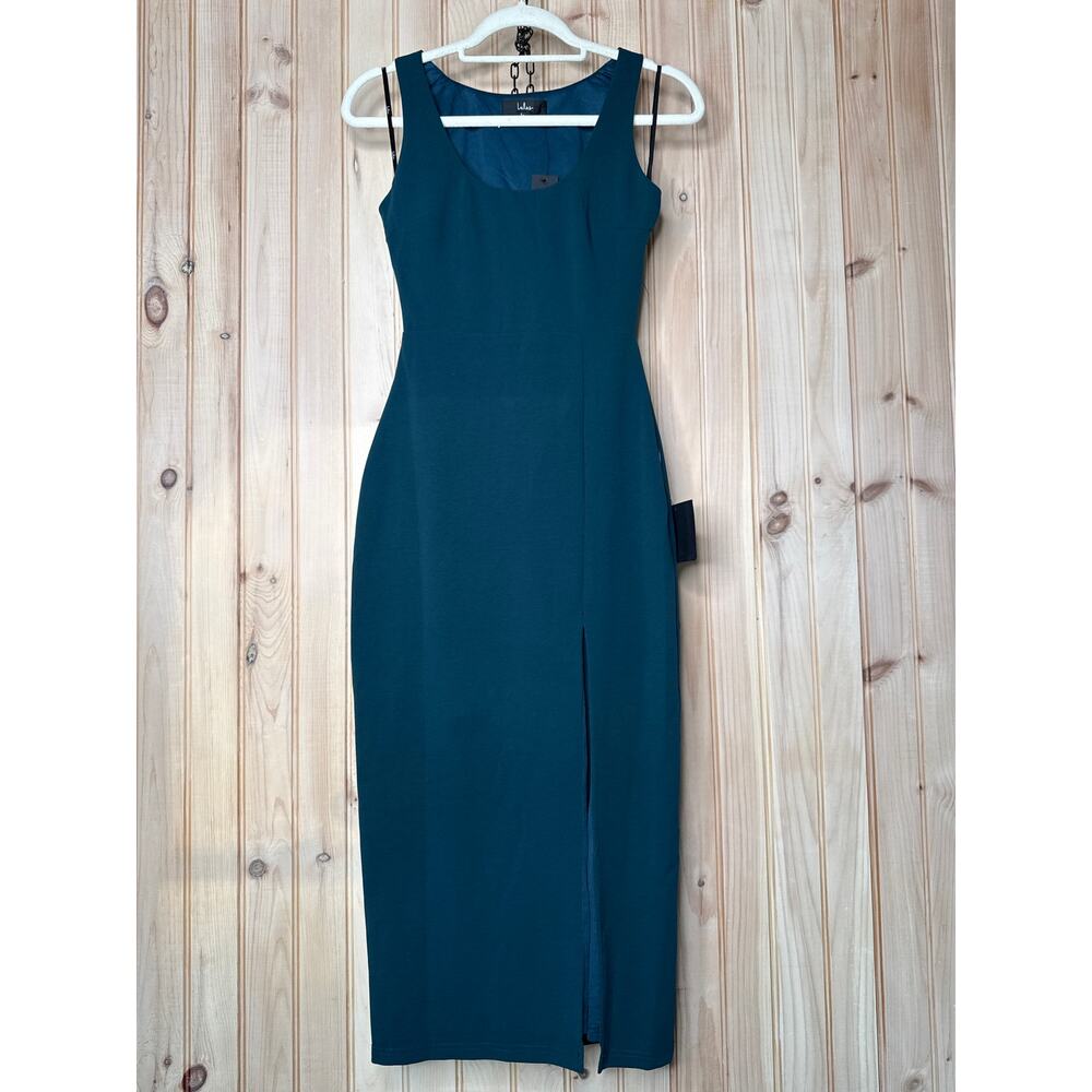 Lulu's Deep Teal Scoop Neck Midi Dress with Side Slit - Picture 2 of 7